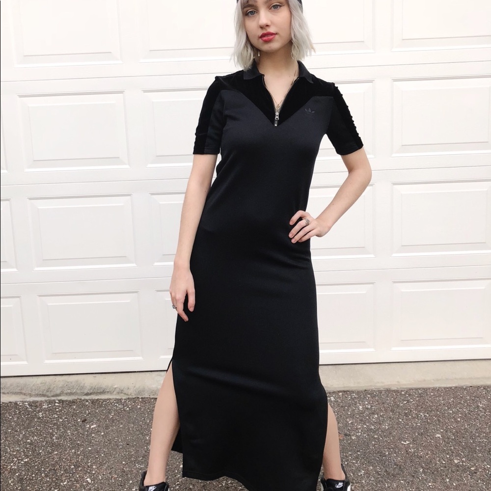ADIDAS Black Velvet Mesh Track Long Dress